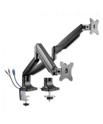 ADAPTIVERGO DUAL MONITOR ARM WITH USB, FOR 27" MONITORS, 180 DEG ROTATION, 30 DEG TILT, 135 DEG PAN, BLACK, SUPPORTS 11 LB