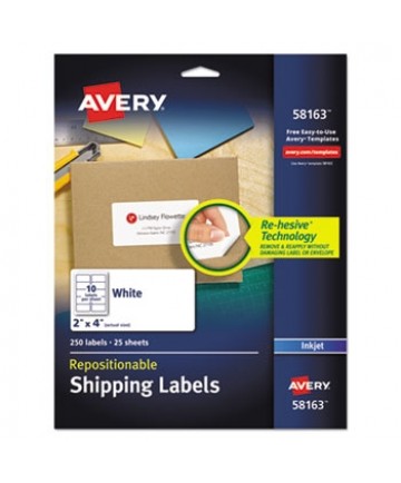 Repositionable Address Labels w/Sure Feed, Inkjet/Laser, 2 x 4, White, 250/Box