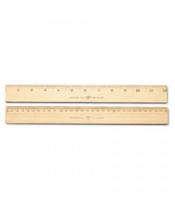Flat Wood Ruler W/two Double Brass Edges, 12", Clear Lacquer Finish