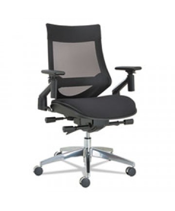 ALERA EB-W SERIES PIVOT ARM MULTIFUNCTION MESH CHAIR, SUPPORTS UP TO 275 LBS, BLACK SEAT/BLACK BACK, ALUMINUM BASE