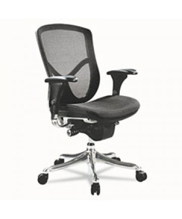 ALERA EQ SERIES ERGONOMIC MULTIFUNCTION MID-BACK MESH CHAIR, SUPPORTS UP TO 250 LBS., BLACK SEAT/BLACK BACK, ALUMINUM BASE