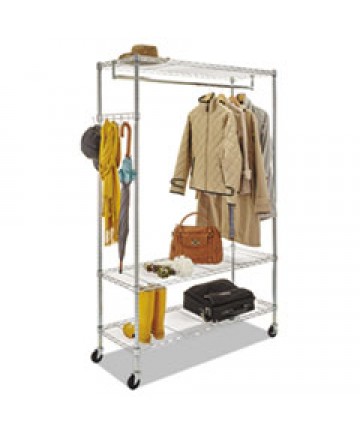 WIRE SHELVING GARMENT RACK, 40 GARMENTS, 48W X 18D X 75H, SILVER