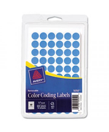 HANDWRITE ONLY SELF-ADHESIVE REMOVABLE ROUND COLOR-CODING LABELS, 0.5" DIA., LIGHT BLUE, 60/SHEET, 14 SHEETS/PACK, (5050)
