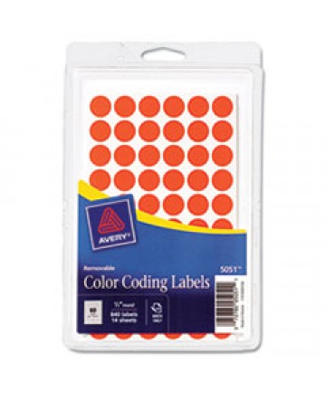 HANDWRITE ONLY SELF-ADHESIVE REMOVABLE ROUND COLOR-CODING LABELS, 0.5" DIA., NEON RED, 60/SHEET, 14 SHEETS/PACK, (5051)