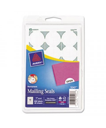 PRINTABLE MAILING SEALS, 1" DIA., WHITE, 15/SHEET, 40 SHEETS/PACK, (5247)
