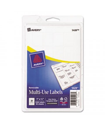 REMOVABLE MULTI-USE LABELS, INKJET/LASER PRINTERS, 1 X 0.75, WHITE, 20/SHEET, 50 SHEETS/PACK, (5428)