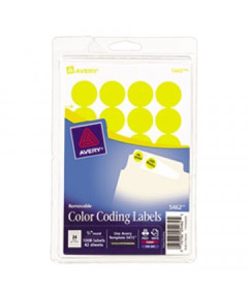 PRINTABLE SELF-ADHESIVE REMOVABLE COLOR-CODING LABELS, 0.75" DIA., YELLOW, 24/SHEET, 42 SHEETS/PACK, (5462)