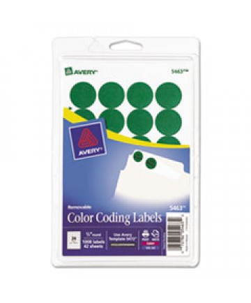 PRINTABLE SELF-ADHESIVE REMOVABLE COLOR-CODING LABELS, 0.75" DIA., GREEN, 24/SHEET, 42 SHEETS/PACK, (5463)