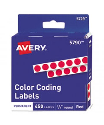 HANDWRITE-ONLY PERMANENT SELF-ADHESIVE ROUND COLOR-CODING LABELS IN DISPENSERS, 0.25" DIA., RED, 450/ROLL, (5790)