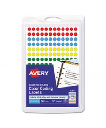HANDWRITE ONLY SELF-ADHESIVE REMOVABLE ROUND COLOR-CODING LABELS, 0.25" DIA., ASSORTED, 192/SHEET, 4 SHEETS/PACK, (5795)