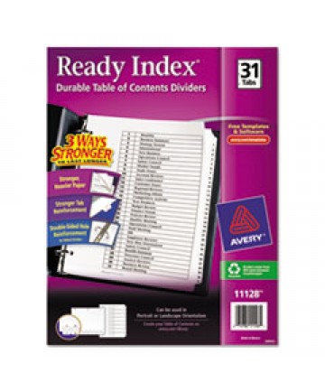 CUSTOMIZABLE TOC READY INDEX BLACK AND WHITE DIVIDERS, 31-TAB, LETTER