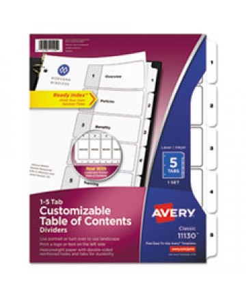 CUSTOMIZABLE TOC READY INDEX BLACK AND WHITE DIVIDERS, 5-TAB, LETTER