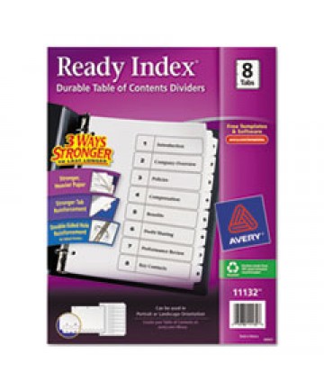 CUSTOMIZABLE TOC READY INDEX BLACK AND WHITE DIVIDERS, 8-TAB, LETTER