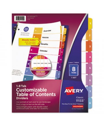 CUSTOMIZABLE TOC READY INDEX MULTICOLOR DIVIDERS, 8-TAB, LETTER