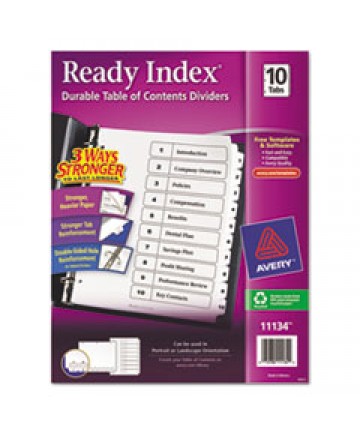 CUSTOMIZABLE TOC READY INDEX BLACK AND WHITE DIVIDERS, 10-TAB, LETTER