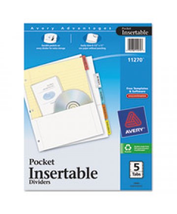 Insertable Dividers W/single Pockets, 5-Tab, 11 1/4 X 9 1/8