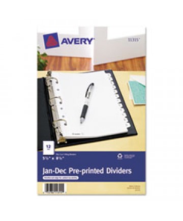 PREPRINTED TAB DIVIDERS, 12-TAB, 8.5 X 5 1/2