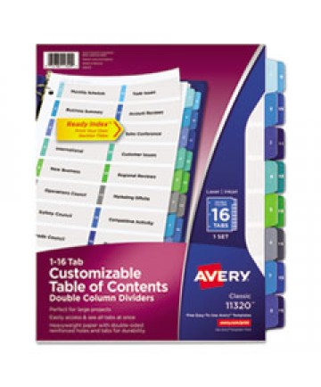 CUSTOMIZABLE TOC READY INDEX DOUBLE COLUMN MULTICOLOR DIVIDERS, 16-TAB, LETTER