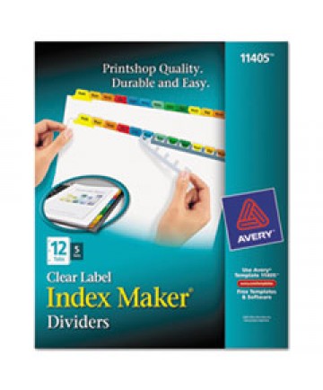 PRINT AND APPLY INDEX MAKER CLEAR LABEL DIVIDERS, 12 COLOR TABS, LETTER, 5 SETS