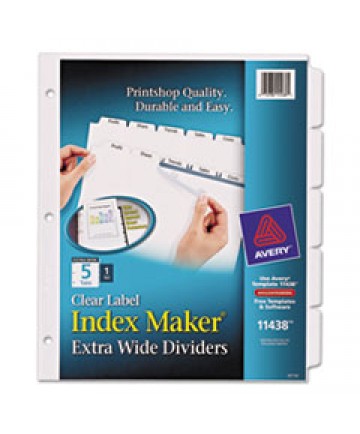 PRINT AND APPLY INDEX MAKER CLEAR LABEL DIVIDERS, 5 WHITE TABS, LETTER