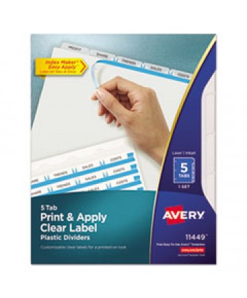 PRINT AND APPLY INDEX MAKER CLEAR LABEL PLASTIC DIVIDERS WITH PRINTABLE LABEL STRIP, 5-TAB, 11 X 8.5, TRANSLUCENT, 1 SET