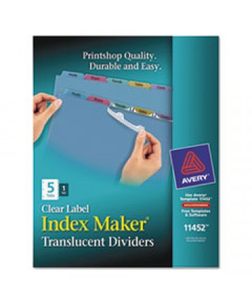 PRINT AND APPLY INDEX MAKER CLEAR LABEL PLASTIC DIVIDERS WITH PRINTABLE LABEL STRIP, 5-TAB, 11 X 8.5, TRANSLUCENT, 1 SET