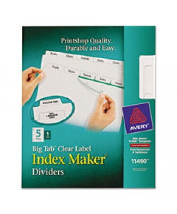 PRINT AND APPLY INDEX MAKER CLEAR LABEL DIVIDERS, 5 WHITE TABS, LETTER
