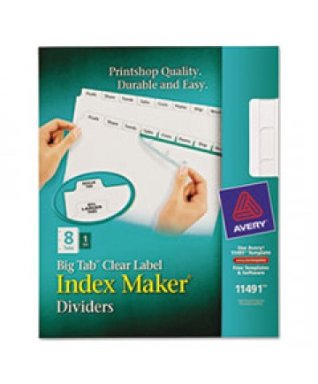 PRINT AND APPLY INDEX MAKER CLEAR LABEL DIVIDERS, 8 WHITE TABS, LETTER