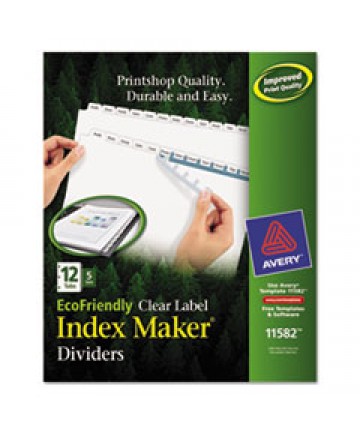 INDEX MAKER ECOFRIENDLY PRINT AND APPLY CLEAR LABEL DIVIDERS WITH WHITE TABS, 12-TAB, 11 X 8.5, WHITE, 5 SETS