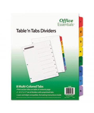TABLE 'N TABS DIVIDERS, 8-TAB, 1 TO 8, 11 X 8.5, WHITE, 1 SET