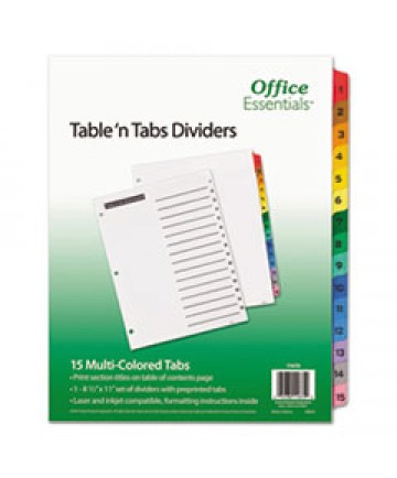 TABLE 'N TABS DIVIDERS, 15-TAB, 1 TO 15, 11 X 8.5, WHITE, 1 SET