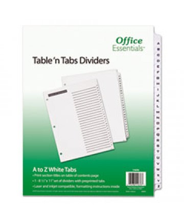 TABLE 'N TABS DIVIDERS, 26-TAB, A TO Z, 11 X 8.5, WHITE, 1 SET
