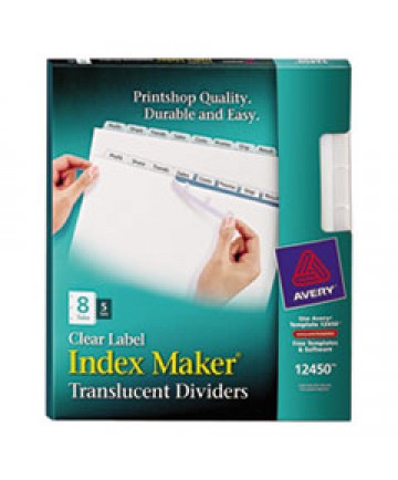 PRINT AND APPLY INDEX MAKER CLEAR LABEL PLASTIC DIVIDERS WITH PRINTABLE LABEL STRIP, 8-TAB, 11 X 8.5, TRANSLUCENT, 5 SETS