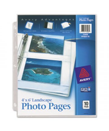 Photo Storage Pages For Four 4 X 6 Horizontal Photos, 3-Hole Punched, 10/pack