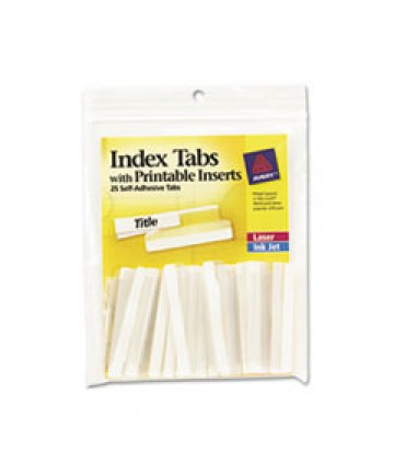 INSERTABLE INDEX TABS WITH PRINTABLE INSERTS, 1/5-CUT TABS, CLEAR, 2" WIDE, 25/PACK