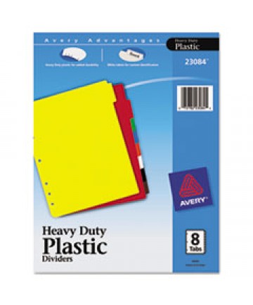 HEAVY-DUTY PLASTIC DIVIDERS WITH MULTICOLOR TABS AND WHITE LABELS , 8-TAB, 11 X 8.5, ASSORTED, 1 SET