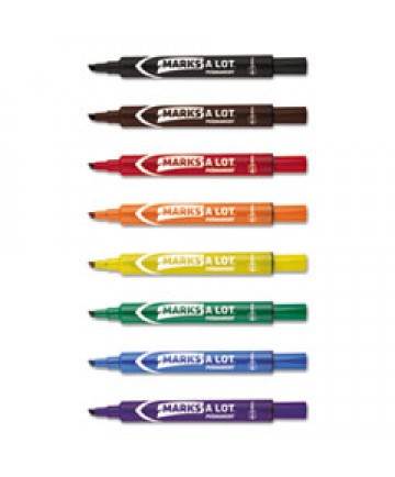 MARKS A LOT LARGE DESK-STYLE PERMANENT MARKER, BROAD CHISEL TIP, ASSORTED COLORS, 12/SET