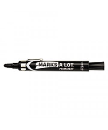 MARKS A LOT LARGE DESK-STYLE PERMANENT MARKER WITH METAL POCKET CLIP, BROAD BULLET TIP, BLACK, DOZEN