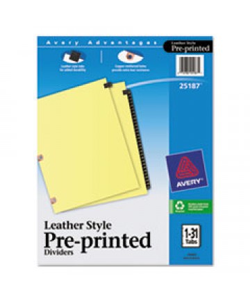 Preprinted Black Leather Tab Dividers W/copper Reinforced Holes, 31-Tab, Letter