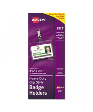Secure Top Clip-Style Badge Holders, Horizontal, 2 1/4 X 3 1/2, Clear, 50/box