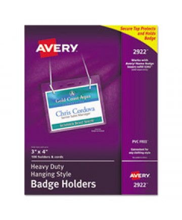 Secure Top Hanging-Style Badge Holders, Horizontal, 4w X 3h, Clear, 100/box