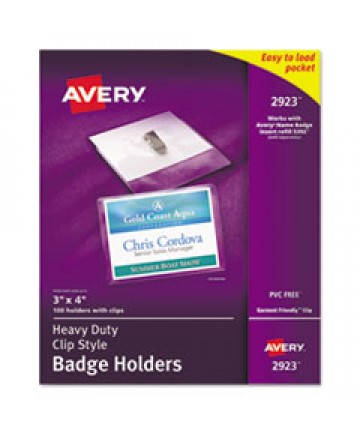 HEAVY-DUTY CLIP-STYLE BADGE HOLDERS, HORIZONTAL, 4 X 3, CLEAR, 100/BOX
