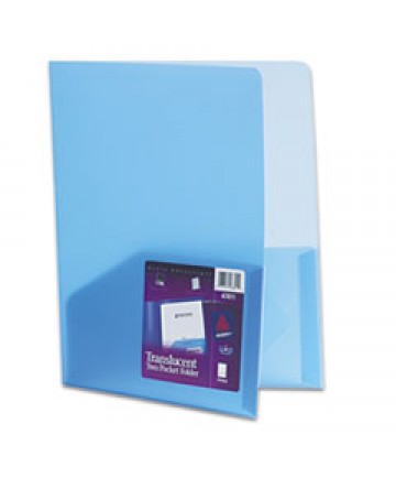 Plastic Two-Pocket Folder, 20-Sheet Capacity, Translucent Blue