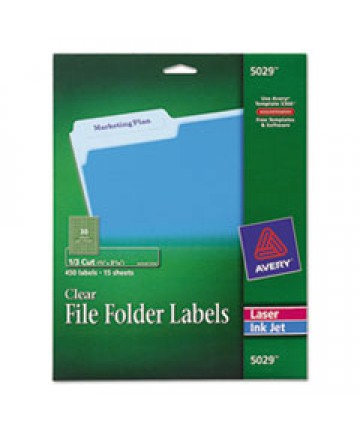 CLEAR PERMANENT FILE FOLDER LABELS WITH SURE FEED TECHNOLOGY, 0.66 X 3.44, CLEAR, 30/SHEET, 15 SHEETS/PACK