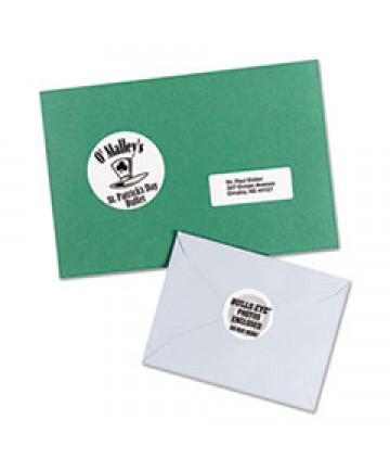 PERMANENT LASER PRINT-TO-THE-EDGE ID LABELS W/SUREFEED, 1 2/3"DIA, WHITE, 600/PK