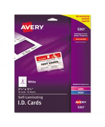 Laminated Laser/inkjet Id Cards, 2 1/4 X 3 1/2, White, 30/box