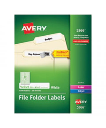 PERMANENT TRUEBLOCK FILE FOLDER LABELS WITH SURE FEED TECHNOLOGY, 0.66 X 3.44, WHITE, 30/SHEET, 50 SHEETS/BOX