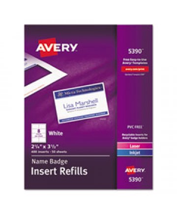 NAME BADGE INSERT REFILLS, HORIZONTAL/VERTICAL, 2 1/4 X 3 1/2, WHITE, 400/BOX