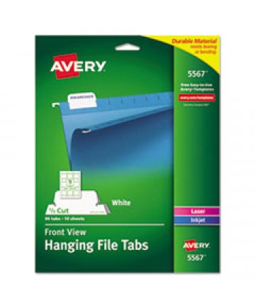 LASER PRINTABLE HANGING FILE TABS, 1/5-CUT TABS, WHITE, 2.06" WIDE, 90/PACK