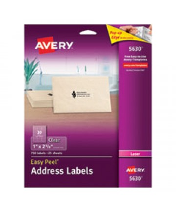 MATTE CLEAR EASY PEEL MAILING LABELS W/ SURE FEED TECHNOLOGY, LASER PRINTERS, 1 X 2.63, CLEAR, 30/SHEET, 25 SHEETS/BOX